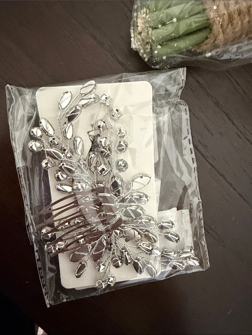 Ivory Faux Rose Bridal Bouquet with Silver Hair Combs